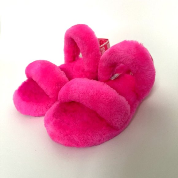 UGG Oh Yeah Fluffy Sheepskin Slingback Slide Sandals Taffy Pink Size 6 NWOB - Picture 6 of 8